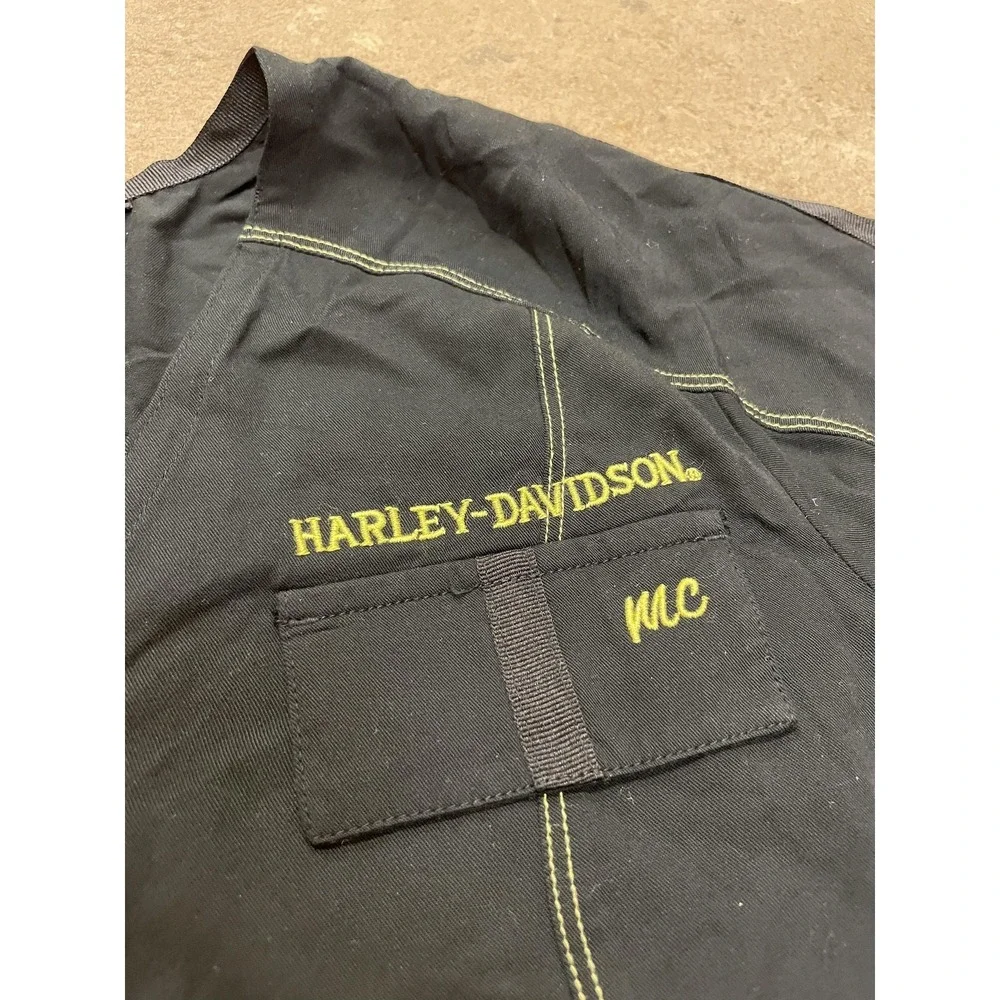 Harley-Davidson Shirt Mens Medium Black‎ Twill Full Zip V-Neck Workwear Biker MC